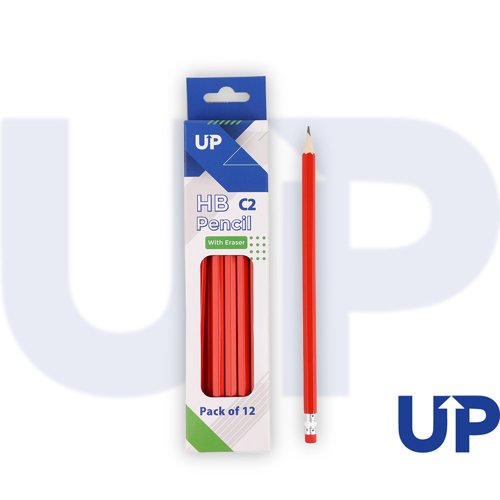 UP C2 HB Wood Case Pencil with Eraser (12) by Infotone