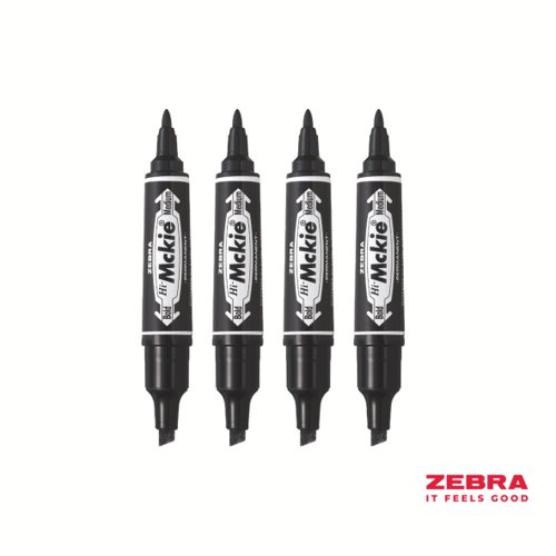 Zebra HI Mckie Bold Double Ended Black Ink Permanent Marker - Pack of 10 by Infotone