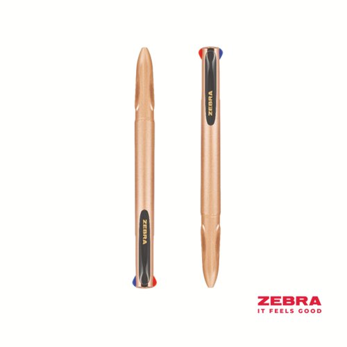 Zebra Z-Grip Rose Gold Ballpoint Barrel 4 Colour Pen Ink - Pack of 10 by Infotone