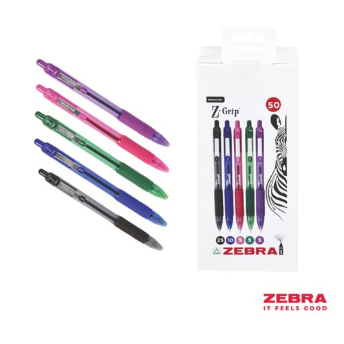 Zebra Z-Grip Smooth Retractable Ballpoint Pen Assorted Ink - Pack of 50 by Infotone