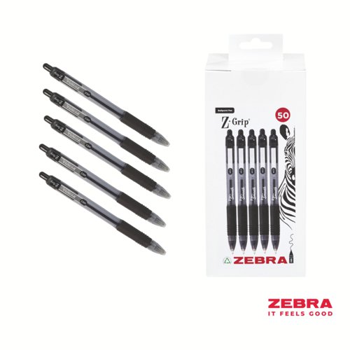 Zebra Z-Grip Smooth Retractable Ballpoint Pen Black Ink - Pack of 50 by Infotone