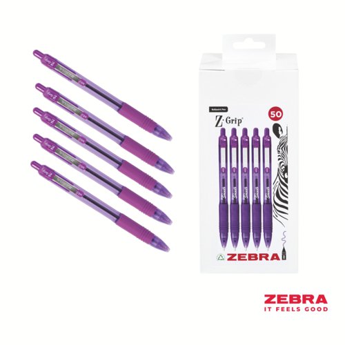 Zebra Z-Grip Smooth Retractable Ballpoint Pen Violet Ink - Pack of 50 by Infotone